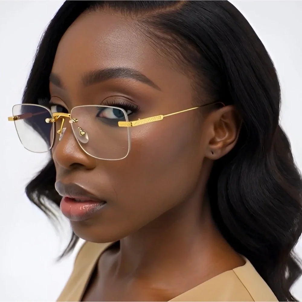Gold Rimless Rectangle Clear Lens Glasses Women Retro Fashion Eyewear New Lentes
